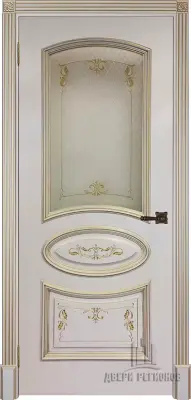 Двери эмаль Багет 3 Патина золото Эмаль слоновая кость